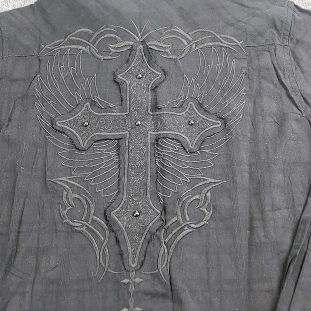 Rock & Roll Cowboy Shirt M Pearl Snap Western Rodeo  Black‎ On Black Embroidered